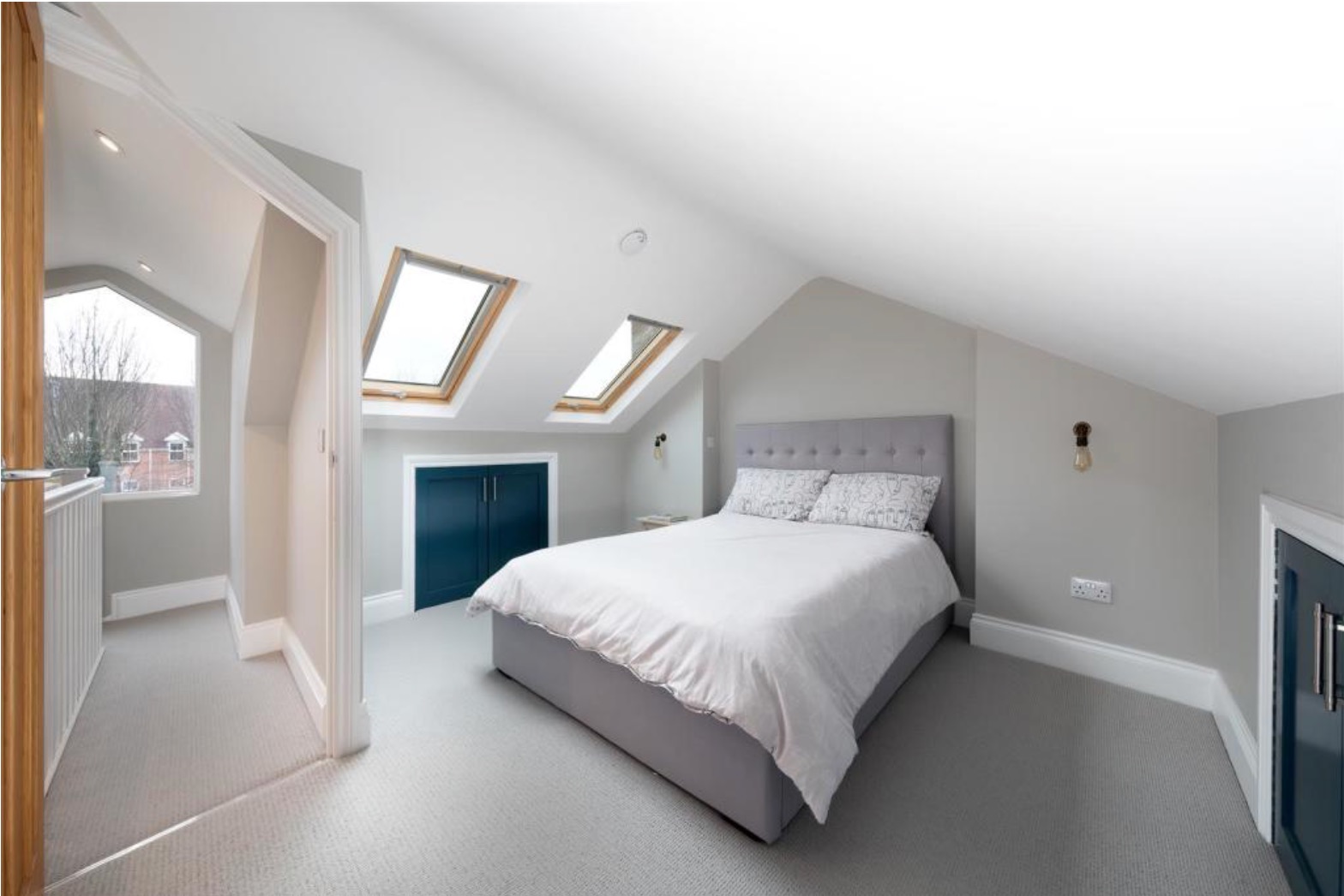 Loft bedroom with Velux skylights